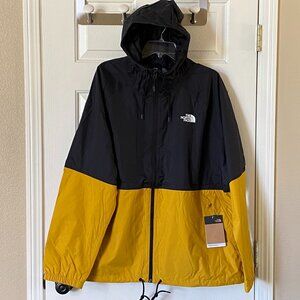 The North Face Antora Novelty Rain Hoodie Hooded Jacket Black Arrowwood Yellow